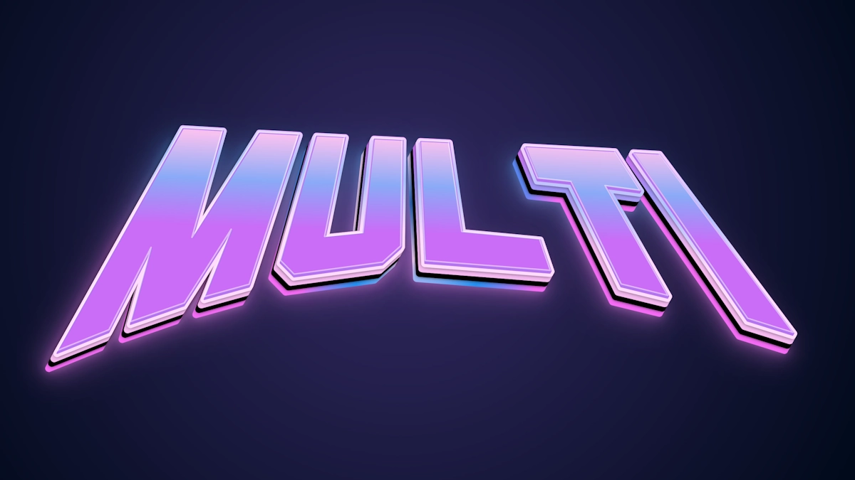 Neon 3D-Text im Synthwave-Stil und Retro 80er