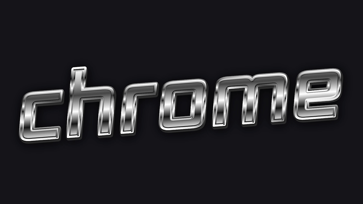 Chromierte metallische 3D-Text mit silbernen Reflexen