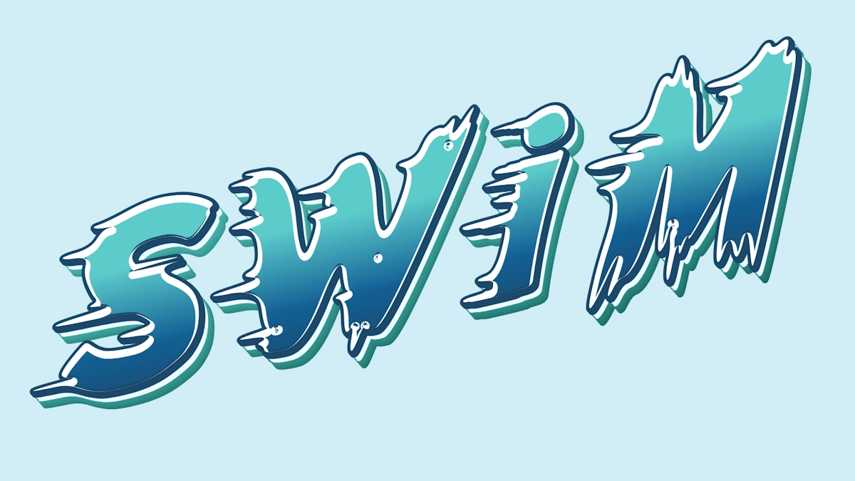 Flüssiger 3D-Text blauer Farbe mit Untertönen