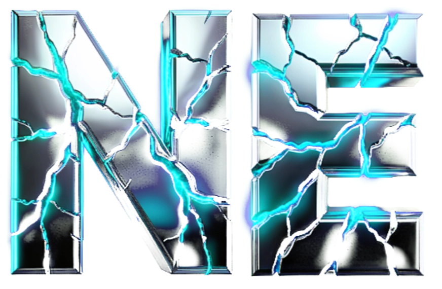 Neon-Glanz und Chrom Schriftart.