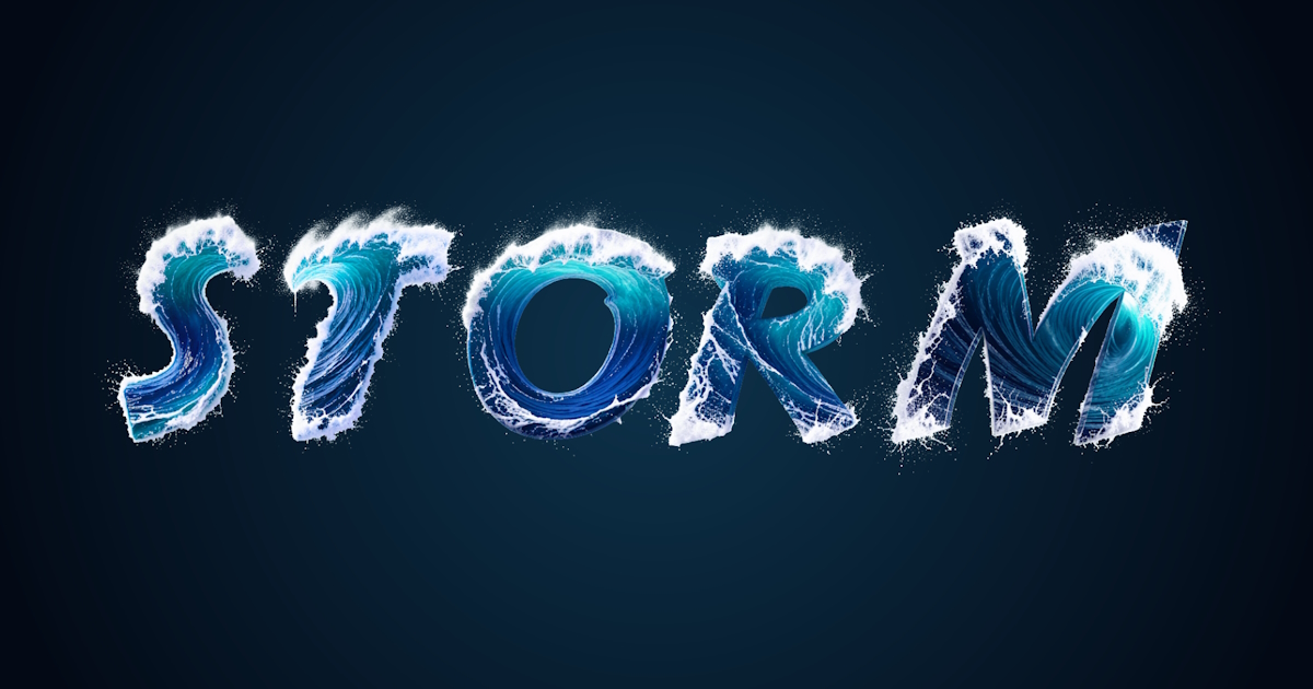 Wasser-Text: Beispiel für die Generierung eines 3D-Schrifttypen aus Meereswellen und Schaum