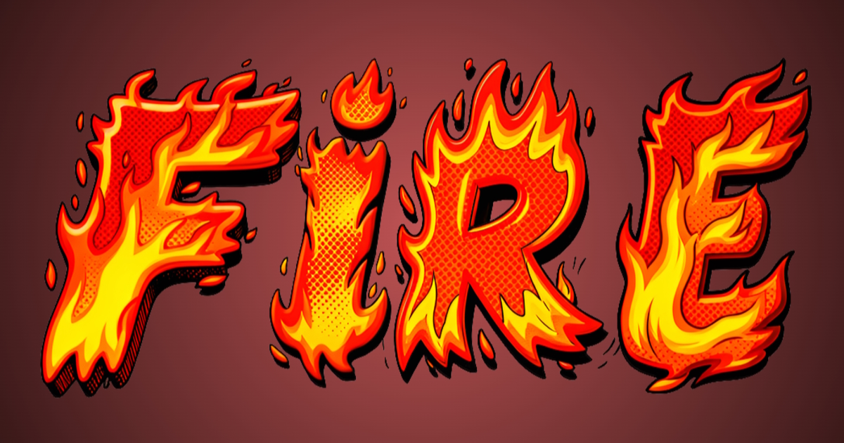 Feuer-Schriftart Comic: Beispiel einer Erzeugung von zeichentrickähnlicher Schrift mit Feuer