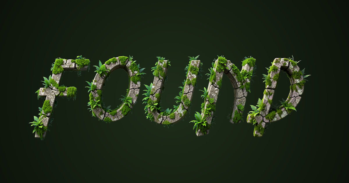 Überwachsener Stein-Text: Beispiel einer 3D-Schriftgenerierung mit Moos und Farn