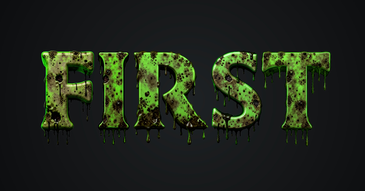 Zombie-Text: Beispiel für die Generierung giftiger 3D-Schrift mit schmelzender Schleim