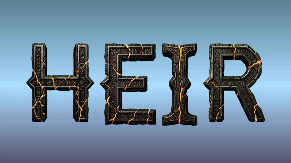 Magischer 3D-Text aus altem Stein mit Runen und Rissen aus Lava
