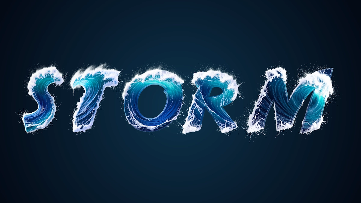 Erfrischender Wasser-3D-Text in Form von Meereswellen mit weißem Schaum