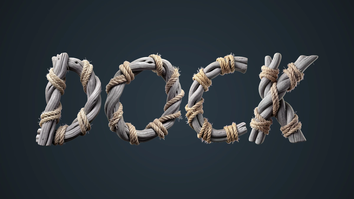 3D-Text aus ausgetrockneten, mit Seil umwickelten Zweigen im nautischen Stil