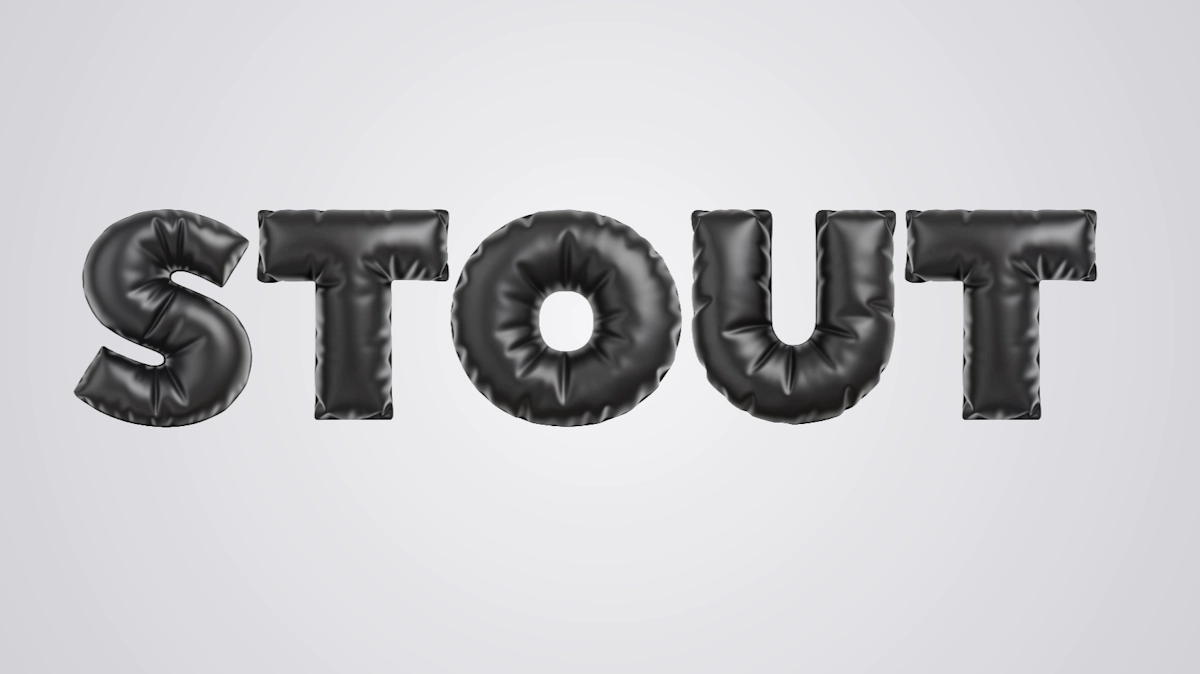 Körperlicher 3D-Text in Form von aufgeblasenen schwarzen Luftballons mit glänzenden Reflektionen