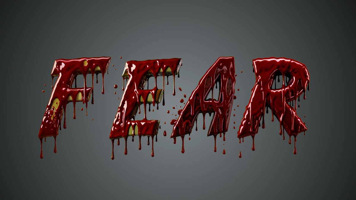 Gruseliger 3D-Text stark mit tropfendem Blut gefüllt
