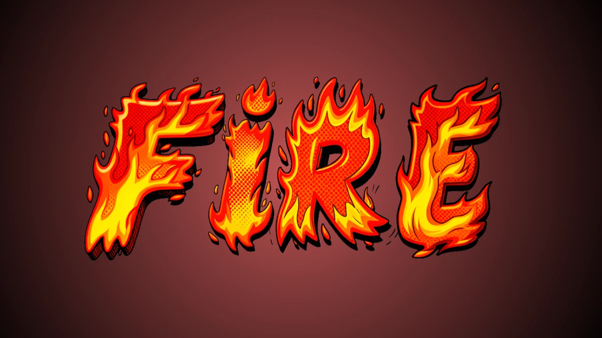 Feuer-Text im Comic-Stil mit Halbton- und Feuereffekt