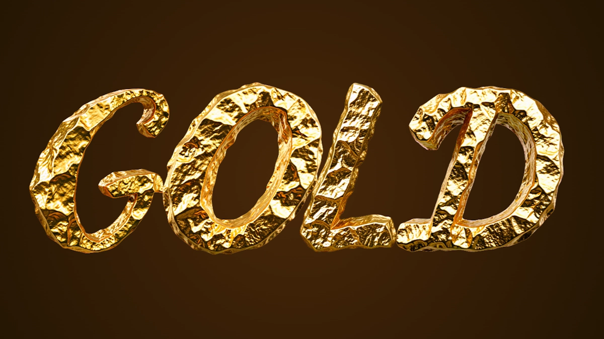 Körperlicher 3D-Text aus Goldener Erz: realistische Buchstaben aus Gold