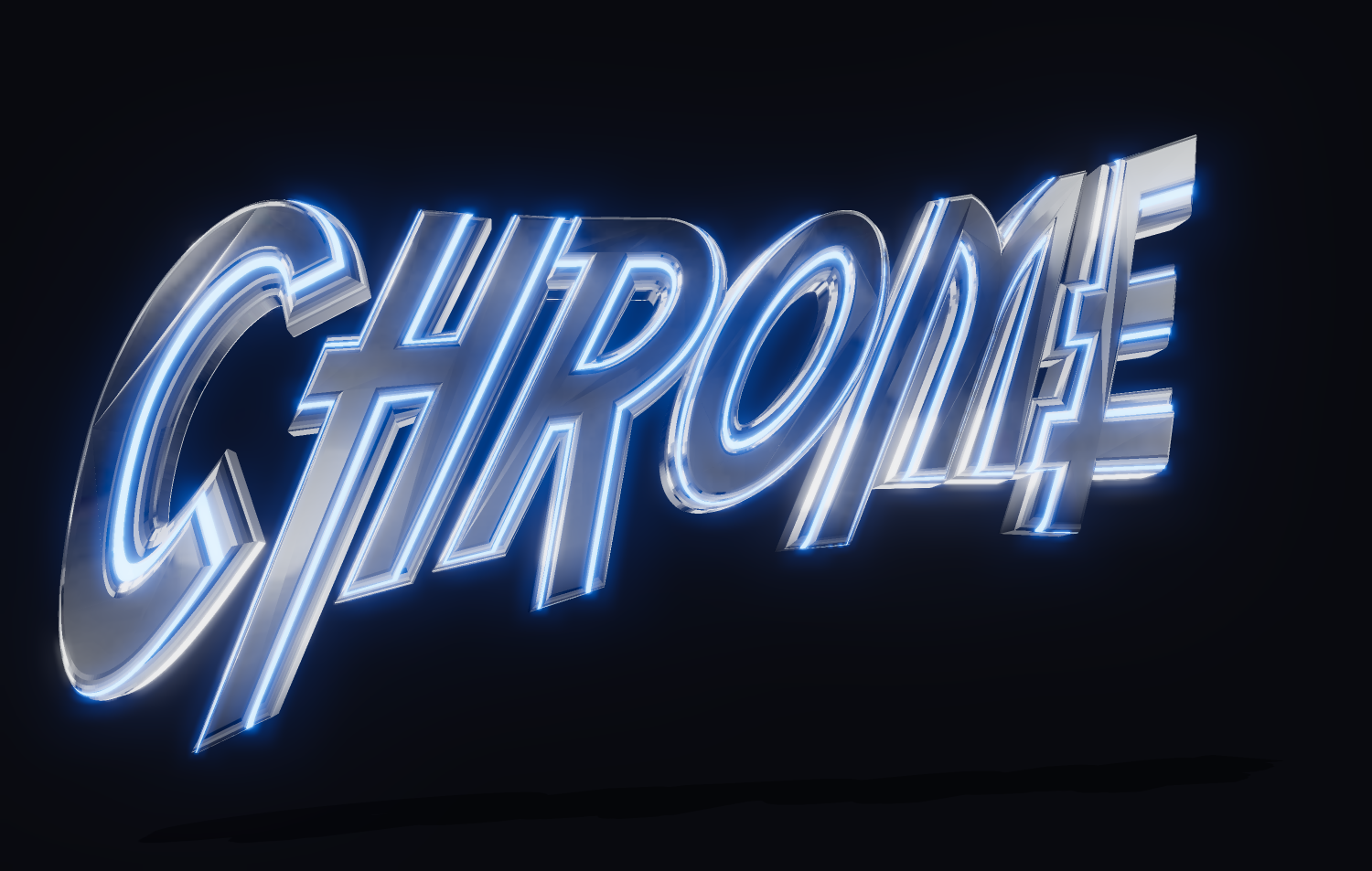 3D-Text aus Chrom mit blauer Neon-Beleuchtung. 3D-Fonts.
