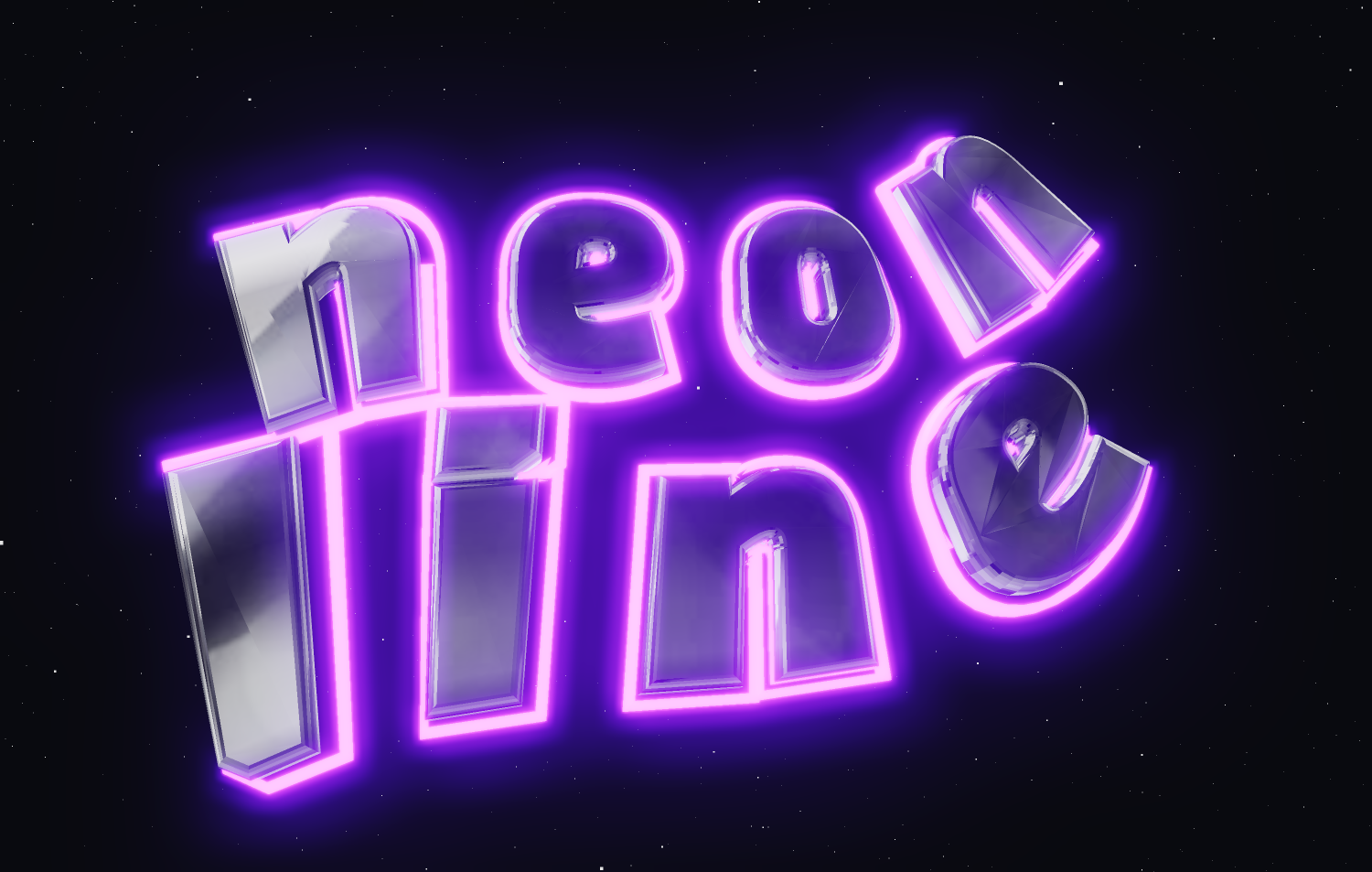 3D-Text im Stil retro 80er. Neon-chromierter Font.