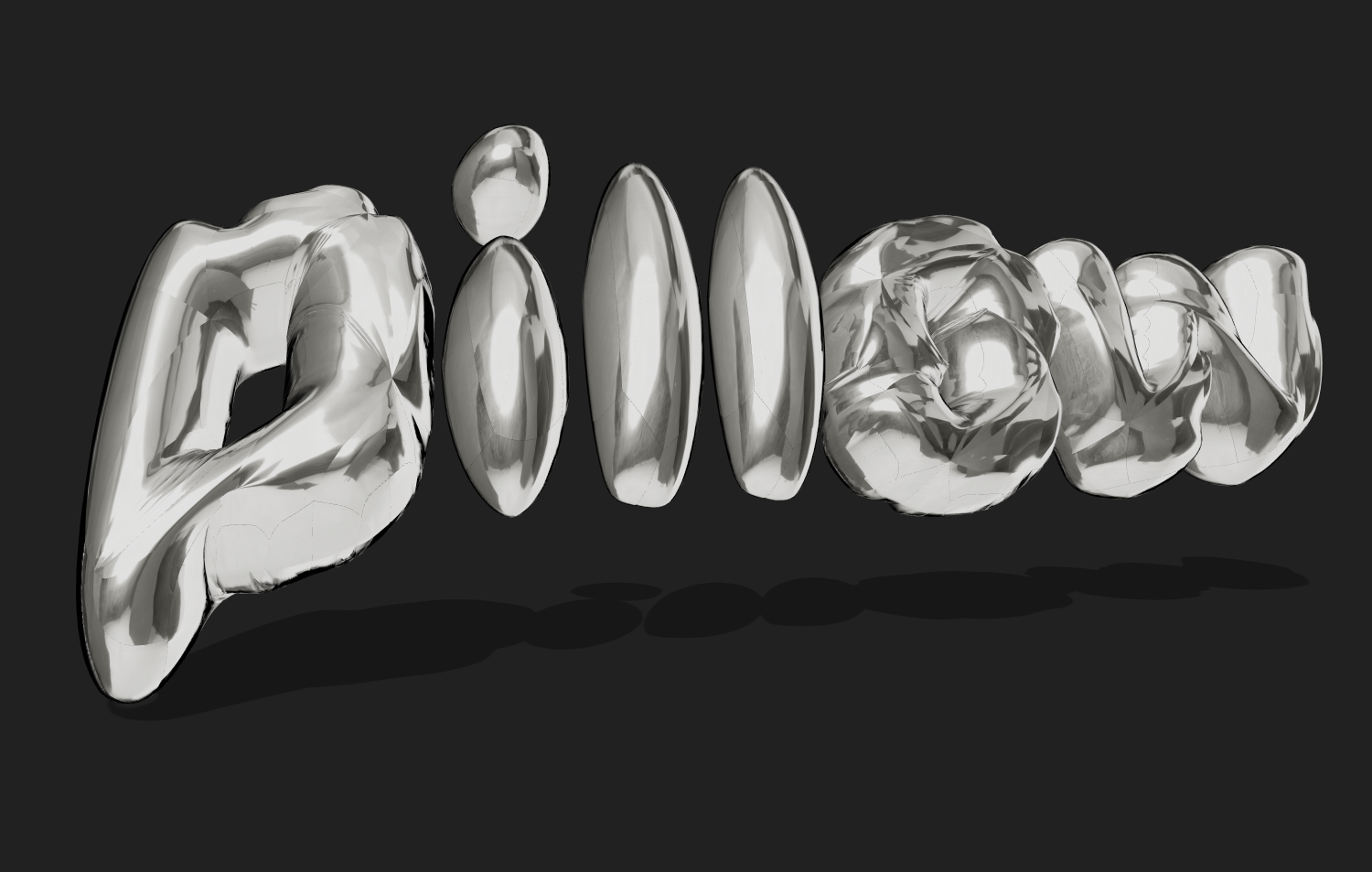 Aufblasbarer 3D-Text aus Chrom. Schriftart im Stil von Kissen.