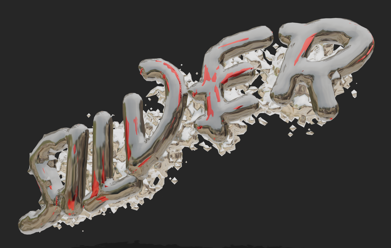 3D-Text im Stil abgenutztes Chrom. Grunge 3D-Font.