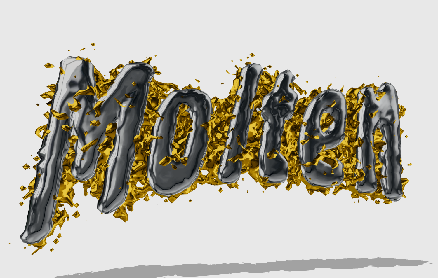3D-Aufschrift aus geschmolzenem Metall und Gold.