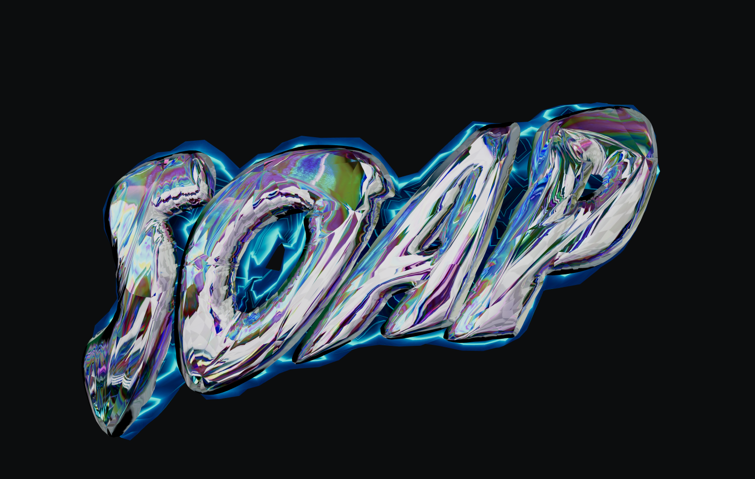 Metallener 3D-Text mit Regenbogenfolie. 3D-Aufschriften online.