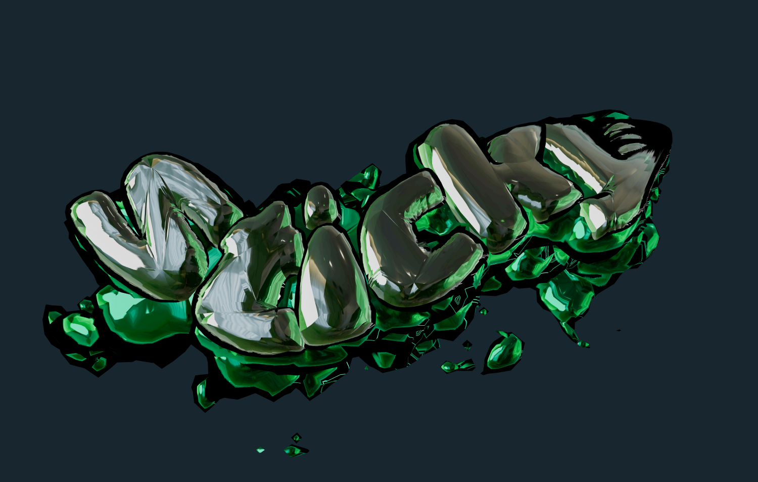 3D-Text im Stil geschmolzenen grünen Glases. Eine schöne Aufschrift.